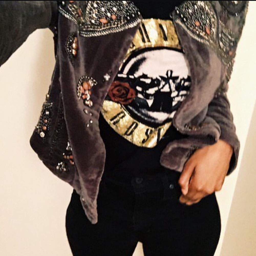 Free People Velvet Embellished Cropped Jacket